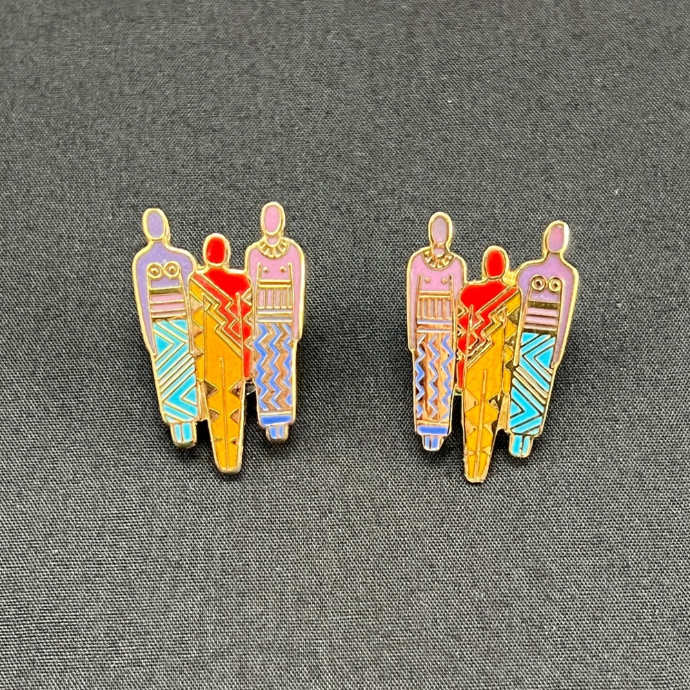 Laurel Burch Tribe Earrings Multicolor Enamel Figural Vintage